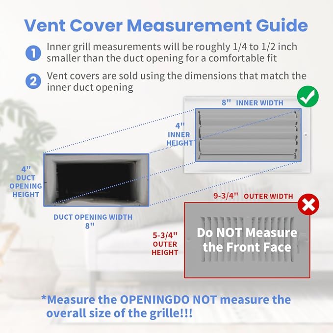 8 x 4 Inch [Duct Opening] Air Vent Covers for Wall or Ceiling - High Airflow 2 Way Steel Ventilation - Adjustable Wall/Ceiling Register, 9-3/4 Inch x 5-3/4 Inch [Overall Dimensions]