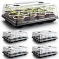 RooTrimmer 5 Pack 12 Cell Nursery Pot Trays with Adjustable Humidity Domes & 4 Inch Clear Pots 60 Pack, Sturdy Seed Starting Kit for Greenhouse Garden, Reusable Plant Growing Germination 5 Sets