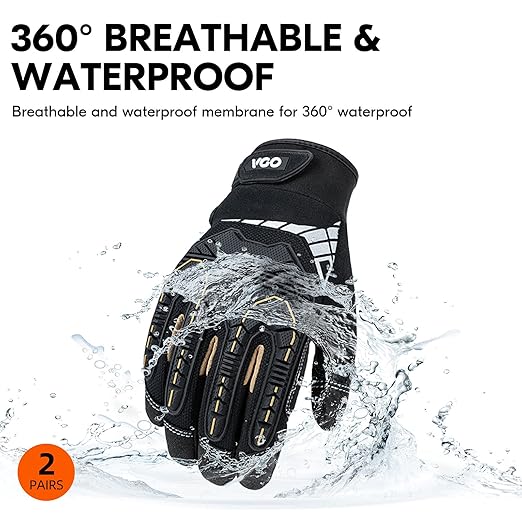 Vgo... 2-Pairs 32°F Waterproof High-Dexterity Heavy-Duty Winter Mechanic Gloves, Impact & Vibration Reduction (XXL, Black&Gold, SL8849FW)
