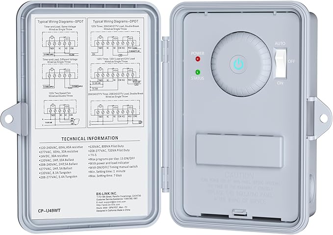 BN-LINK Pool Pump Timer, Outdoor Indoor Smart Wi-Fi Timer Box, 2HP 40A Max, 120, 240, 277 VAC, for Pool Pump, Water Heater, Fans, SPA, APP Remote Control, Compatible with Alexa, Google Assistant