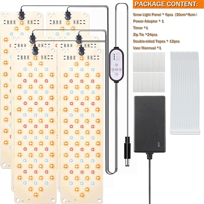 Rocoking Grow Light,Ultra-Thin Panel Grow Lights for Indoor Plants,474LEDs Full Spectrum Grow Lights for Under Cabinet Plant, Grow Lamp with 4/8/12H Timer,10 Dimmable Levels for Plants Growing (6pcs)