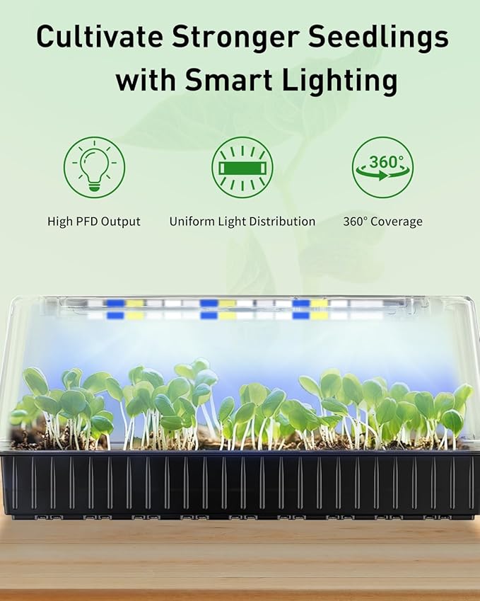 Pawfly 2 Pack Seed Starter Kit, 120 Cells, Seed Starter Trays with Adjustable Grow Light Bars & 4" Humidity Domes, Indoor Seedling Starter Trays, Reusable Plant Germination Trays, Seed Starting Trays
