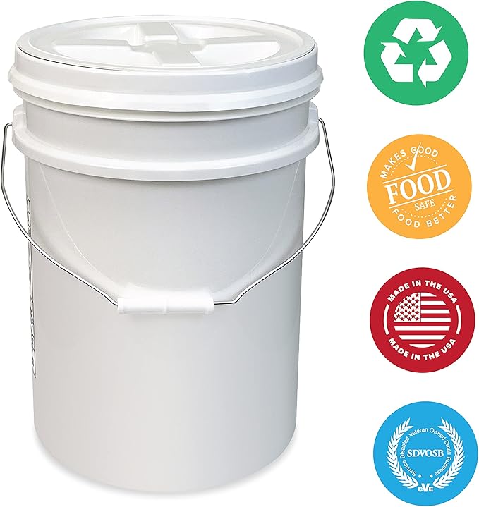 ePackageSupply 5 Gallon Bucket - Food Grade Bucket with Airtight Gamma Seal Screw-On Lid, BPA-Free, Heavy-Duty 90 Mil HDPE Plastic, Bulk Storage, Durable Container, Made in USA, White/White, 24 Packs
