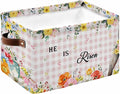 Easter Plaid Storage Bins Cubes Waterproof Cloth Storage Basket,Spring Watercolor Bunny Flower Pink Checkered Foldable Storage Bags for Shelf Clothes Storages Organizers with Handles 15x11x9.5 in 1PCS