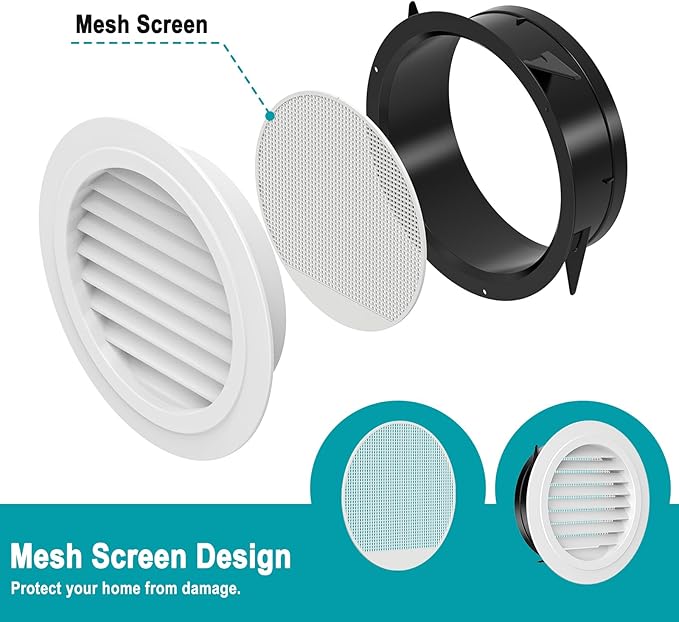 8 Inch Soffit Vent,HG Power Round Vent Cover with Built-in Screen Mesh, ABS Louver Round Air Vent Ceiling Diffuser for Exhaust Fan, Bathroom, Office and Home HVAC Ventilation, 200mm, White