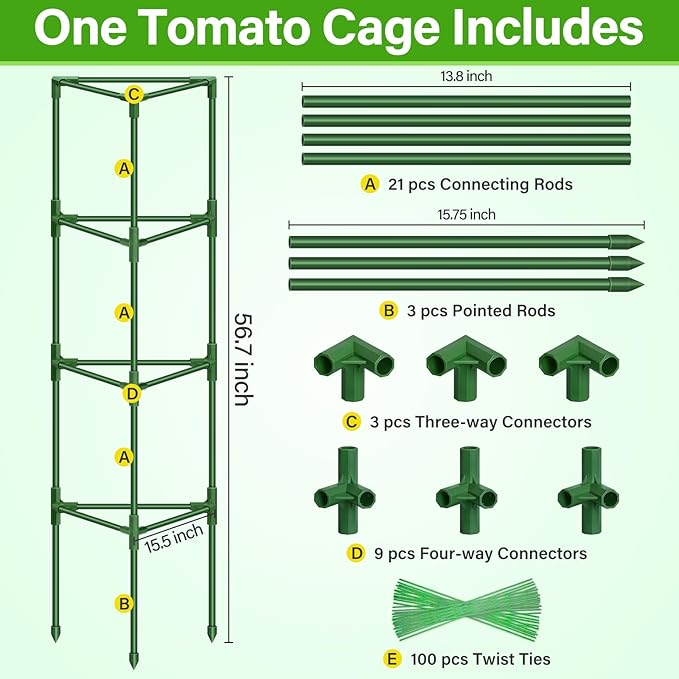 Legigo 4 Pack 57 Inch Tomato Cage for Garden, Heavy-Duty Tomato Trellis Plant Support Stakes, Adjustable Garden Trellis Plant Cage for Climbing Plants Peppers Outdoor Raised Garden Bed and Vegetables