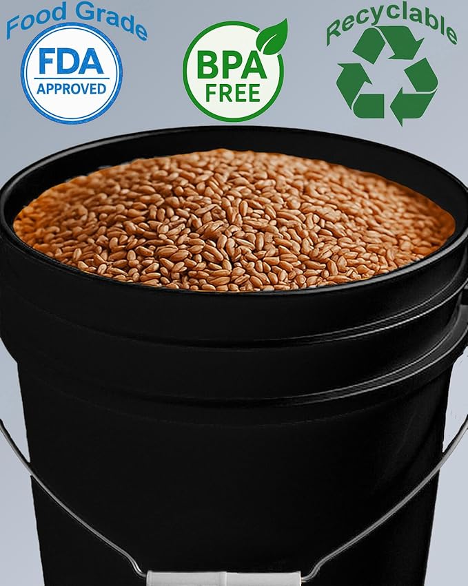 MKS Plastics 5-Gallon Bucket Only – No Lid Included, Made in USA, Food Grade BPA Free Plastic, Heavy Duty Multi-Use, Metal Handle with Grip, Stackable Storage – Black, 1 Pack