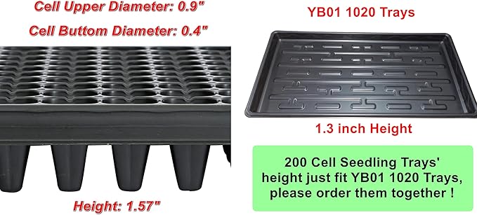 RooTrimmer 10 Pack 200 Cell Seed Starter Trays- Thick Durable Plastic Nursery Flats with Drainage Holes for Seedlings, Propagation, Seed Germination, Fits Shallow 1020 Trays