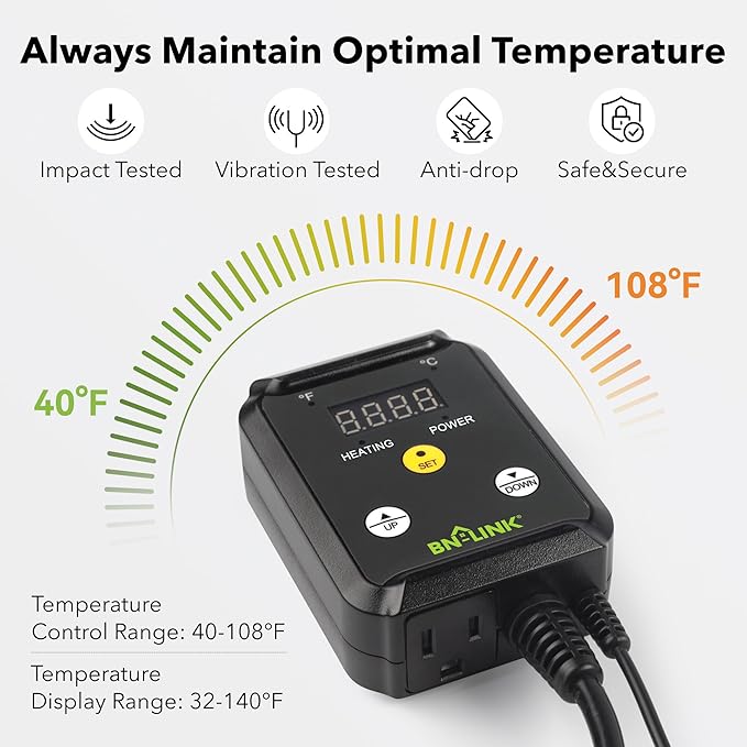 BN-LINK Digital Heating and Cooling Thermostat Controller for Reptiles, Attic Fan