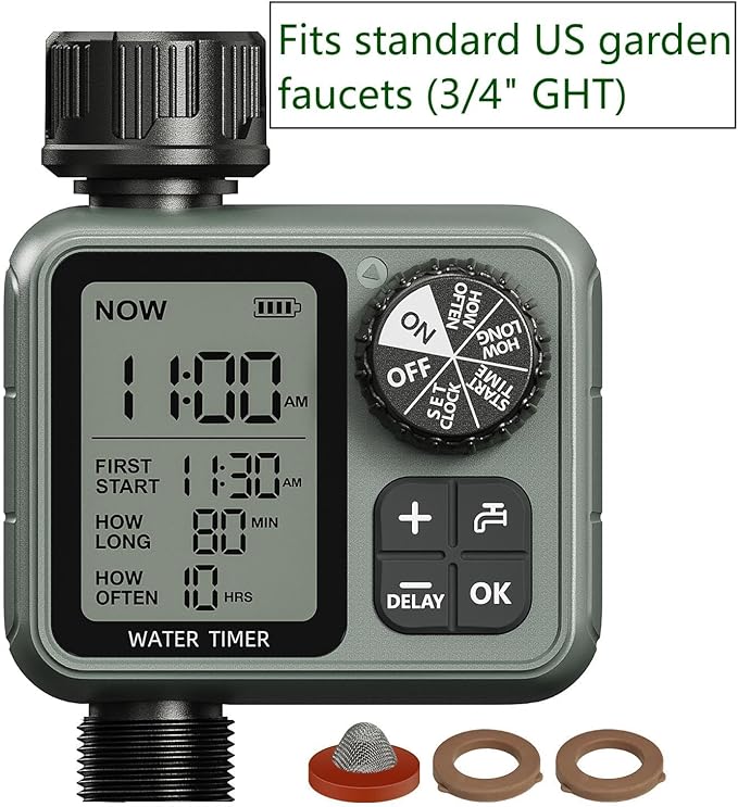 Water Timer for Garden Hose Sprinkler Timer with Rain Delay/Manual/Automatic Mode Hose Timers for Watering Drip Irrigation System for Lawn Yard Garden, Daily and Holiday Outings