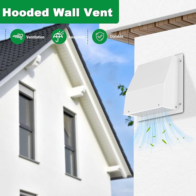 4 Inch Dryer Vent Cover Outside, Hooded Wall Vent with Screen & Damper - Stainless Steel Wall Exhaust Vent, Wall Vents Cover Cap External for Dryer Ventilation & Outdoor Air Ducts