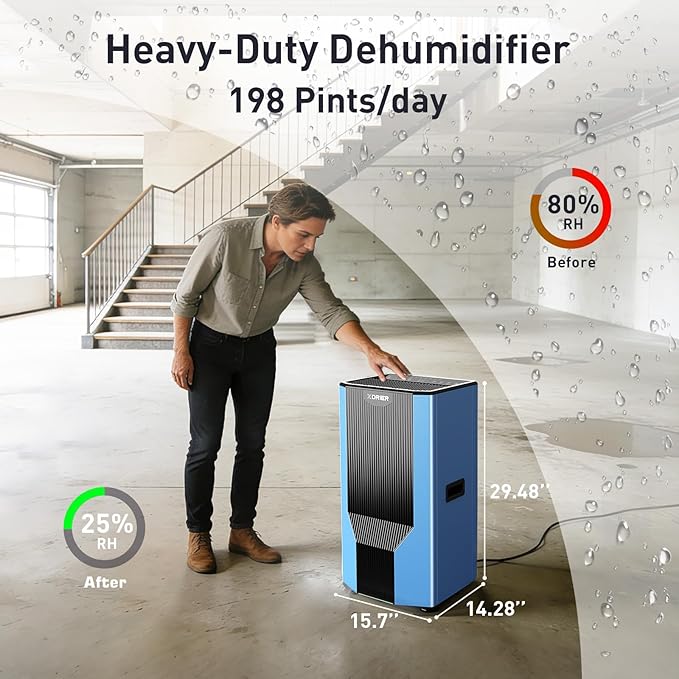 198 PPD Commercial Dehumidifier with Pump & Drain Hose, LGR Technology, Auto Defrost, for Basements, Large Rooms, Warehouses & Storage Areas, 5-Year Coverage