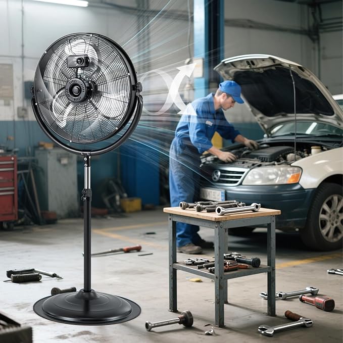ARLIME 20" High Velocity Pedestal Fan, Industrial Oscillating Standing Fan w/3 Speeds, 360° Tilt & Adjustable Height, Heavy Duty Metal Floor Fan for Commercial, Garage, Workshop, Warehouse (20 Inch)