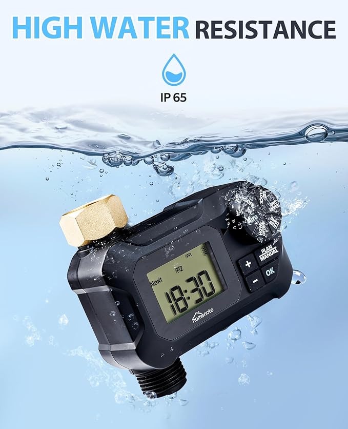 HOMENOTE Water Timer for Garden Hose, Programmable Sprinkler Timer with Rain Delay, Auto & Manual Watering for Misting System, Drip Irrigation, Lawn Sprinkler, Soaker Hose, 1 Outlet