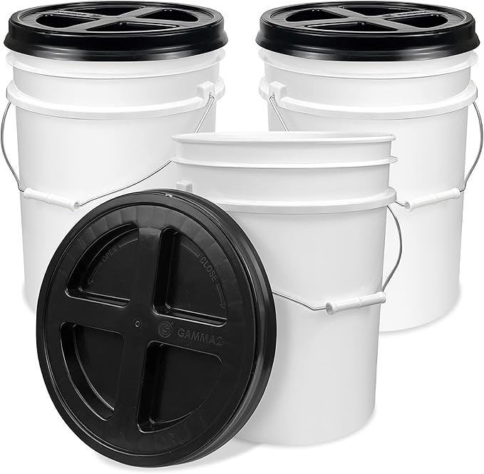 ePackageSupply 5 Gallon Bucket - Food Grade Bucket with Airtight Gamma Seal Screw-On Lid, BPA-Free, Heavy-Duty 90 Mil HDPE Plastic, Bulk Storage, Durable Container, Made in USA, White/Black, 3 Packs