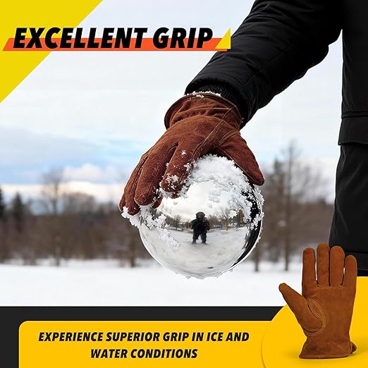 DLY Winter Work Gloves, Insulated, Puncture and Abrasion Resistant, Cowhide Durable gloves Warm Thick