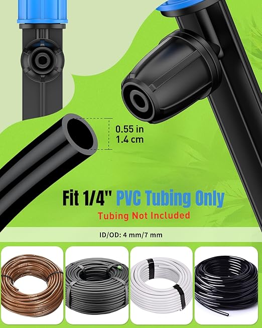 Pawfly 100 Pcs Drip Irrigation Emitters for 1/4" Drip Irrigation Tubing, Drip Emitters Sprinkler Heads for Plants Watering System, Garden Drippers with Adjustable 360 Degree Water Flow