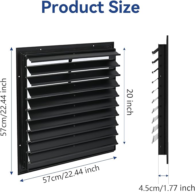 AIWFL 20 Inch Aluminum Automatic Gravity Shutter Louver Vent, 2 Pack Square Automatic Exhaust Shutter Louver Vent for Greenhouses, Garages, Attics, Workshops, Barn