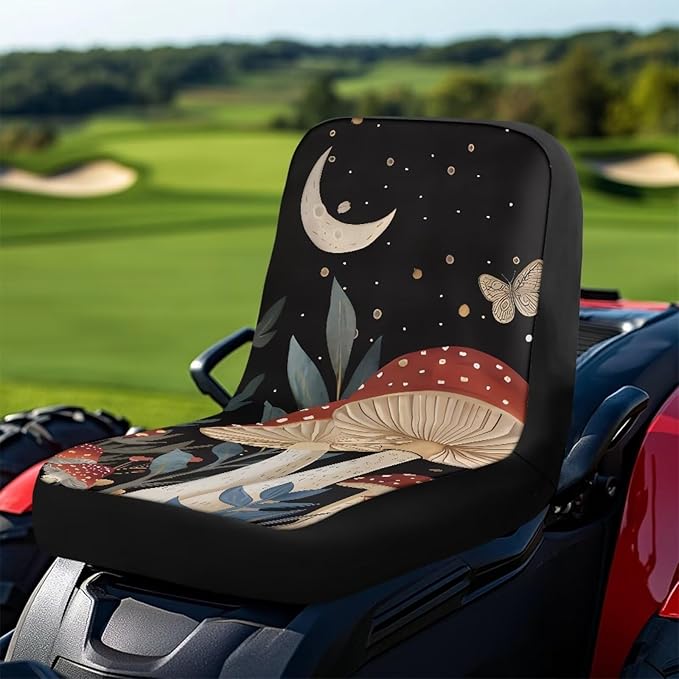 Riding Lawn Mower Seat Cover,Mushroom Moon Waterproof Wear-Resistant Cloth, Heavy Duty Tractor Seat Cover for Most Lawnmowers