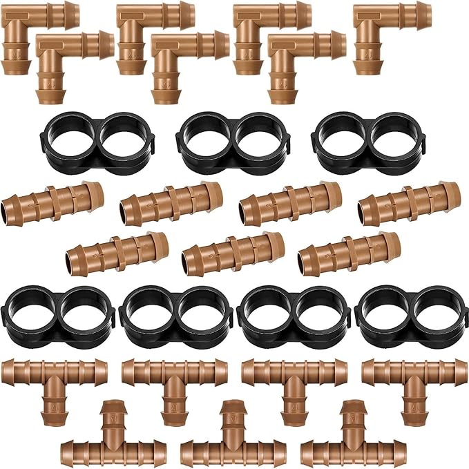 Boao 1/2 Inch Drip Irrigation Fittings 28 Pcs Barbed Connectors Tubing Kit Irrigation Parts Barbed Connectors Including 7 Tees 7 Couplings 7 Elbows and 7 End Cap for Drip or Sprinkler Systems