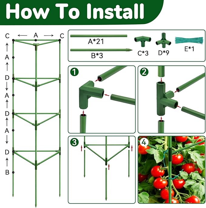 ZeeDix [Upgraded] 2 Pack Heavy Duty Tomato Cages for Garden, 57 Inch Foldable Plant Support Stakes for Heavy Climbing Plants, Adjustable Tomato Trellis for Pots Indoor & Raised Garden Bed Outdoor