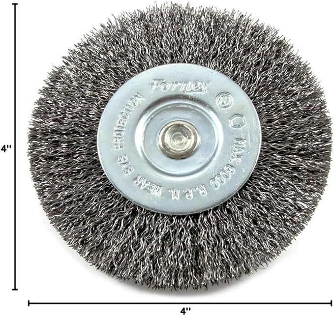 Forney 72739 Wire Wheel Brush, Coarse Crimped with 1/4-Inch Hex Shank, 4-Inch-by-.012-Inch