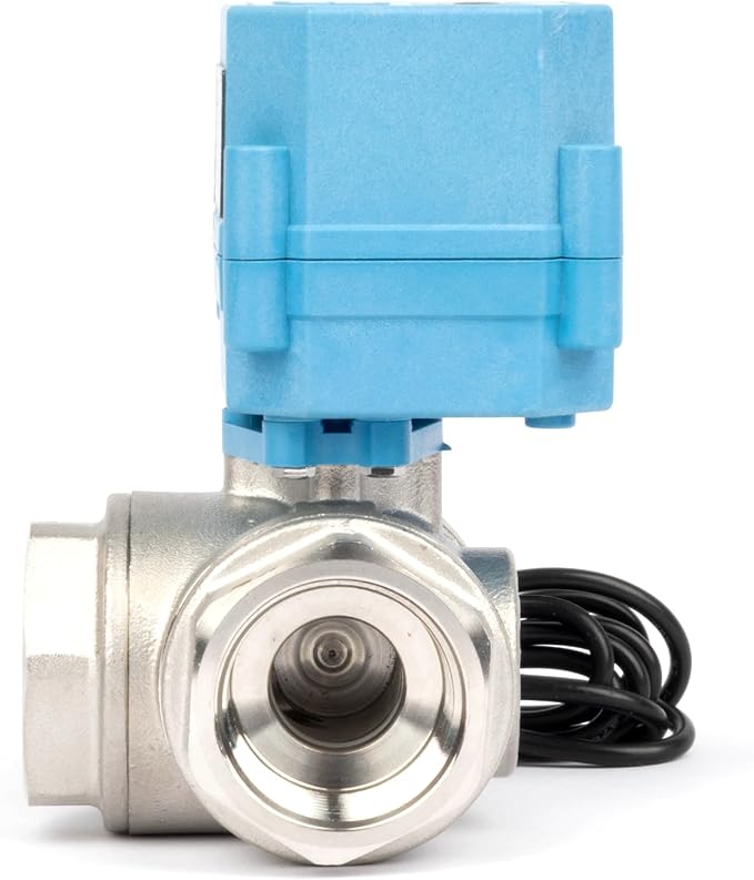 U.S. Solid WiFi Smart Motorized Ball Valve 1 inch NPT for Water Control & Irrigation, 3 Way 304SS Electric Valve, USB Plug, LED Indicator, Flow Direction Window, Remote On/Off Control, NSF Certified