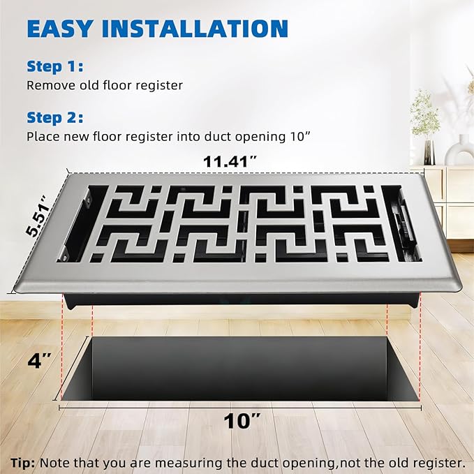 Floor Register 4x10 Inches - 3 Pack Heavy Duty Walkable Steel Floor Vents Easy Adjust Air Supply Lever Decorative Floor Vent Covers for Home Floor/Room/Sidewalk