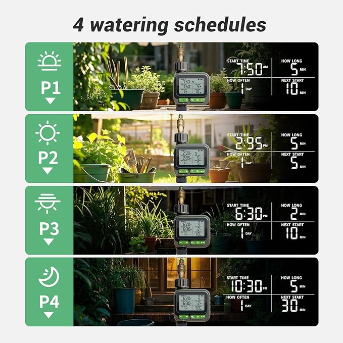 NexusLab Sprinkler Timer, 4 Customizable Programs Sprinkler Drip Irrigation, IP65 Waterproof, Auto Rain Delay Manual Mode, Child Lock (Watering Sprinkler)