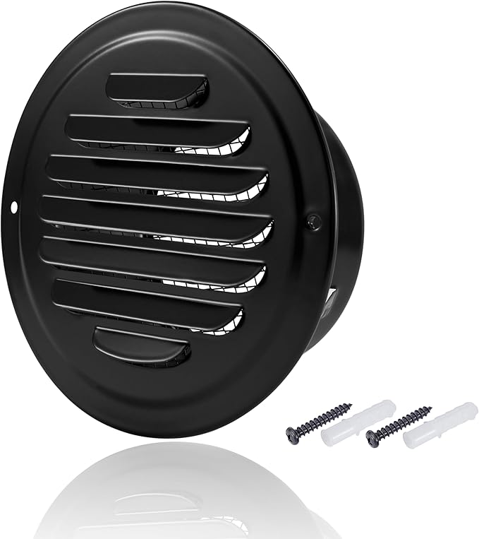 3 Inch Round Soffit Vent Cover, FocuVenHom Black Stainless Steel Air Vent Wall Vent Cover Louvered Grille Cover Air Vent Outlet with Built-in Fine Mesh for House, Office, Garage