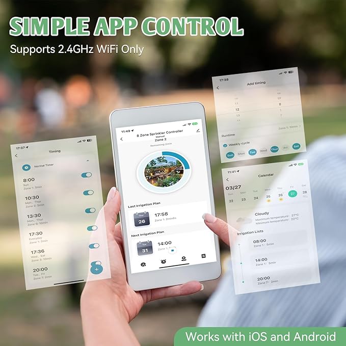 Snowtaros WiFi Smart Sprinkler Controller (8 Zone), Irrigation Controller with APP Control, Local Weather Intelligence, Rain Delay, 24VAC Compatible, Easy DIY Install, Sprinkler Timer for Garden Yard
