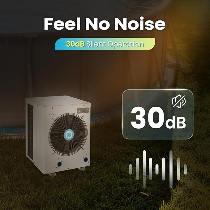 POOLCOMFT 15980 BTU Swimming Pool Heater for Above Ground Pools, Electric Pool Heat Pump up to 5000 Gallons, Ultra-Quiet 30 dB, Fast Heating, 110V