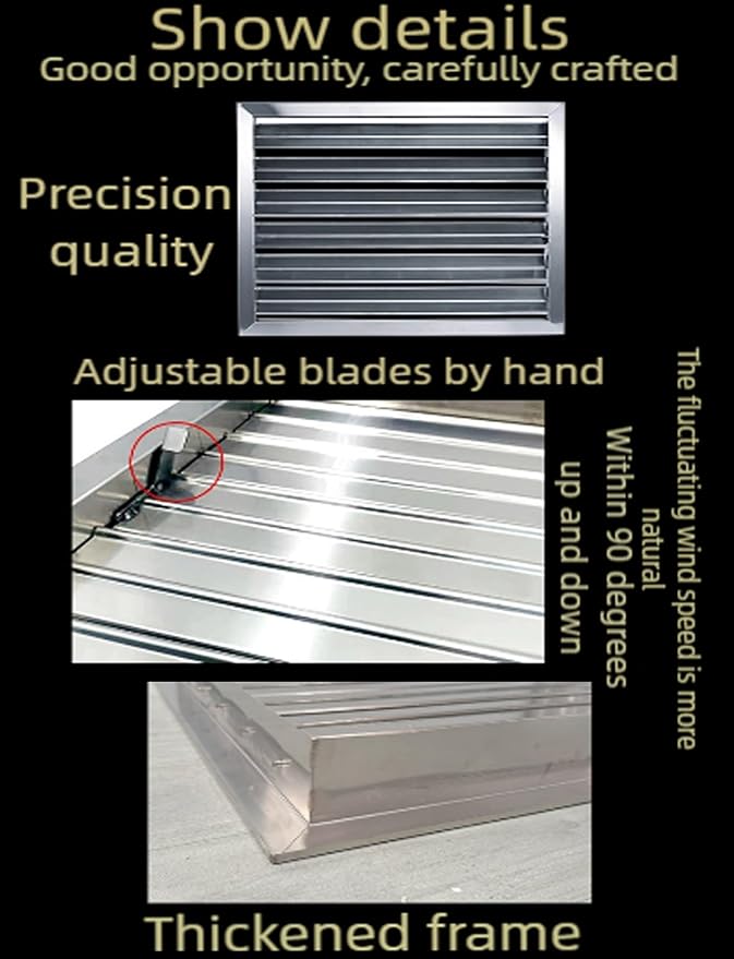 Manual Louvre V-ent Grille 304 Stainless Steel, Stainless Steel Wall Ven-t,Wall Mount Air Vent, Adjustable Blades for Ventilation(60x60cm-23.6x23.6in)