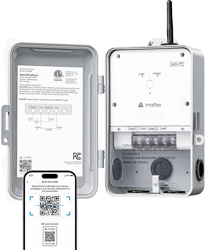 DEWENWILS Matter Smart WiFi Pool Pump Timer, 240VAC, 3HP 40A, Heavy Duty Timer Switch, Works with Apple HomeKit, Amazon Alexa, Google Home, SmartThings, 2.4GHz WiFi Only, ETL Listed