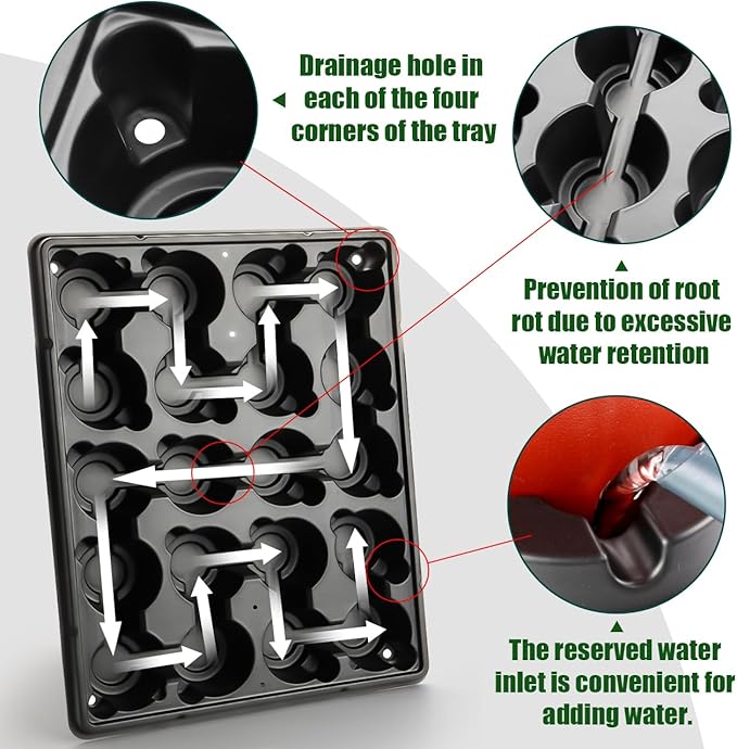 RooTrimmer 20 Cell Plant Trays for Carrying 3 inch Round Nursery Pots, Sturdy Plastic Trays Suitable for Holding 100 pcs Peat Pots (5 Packs)
