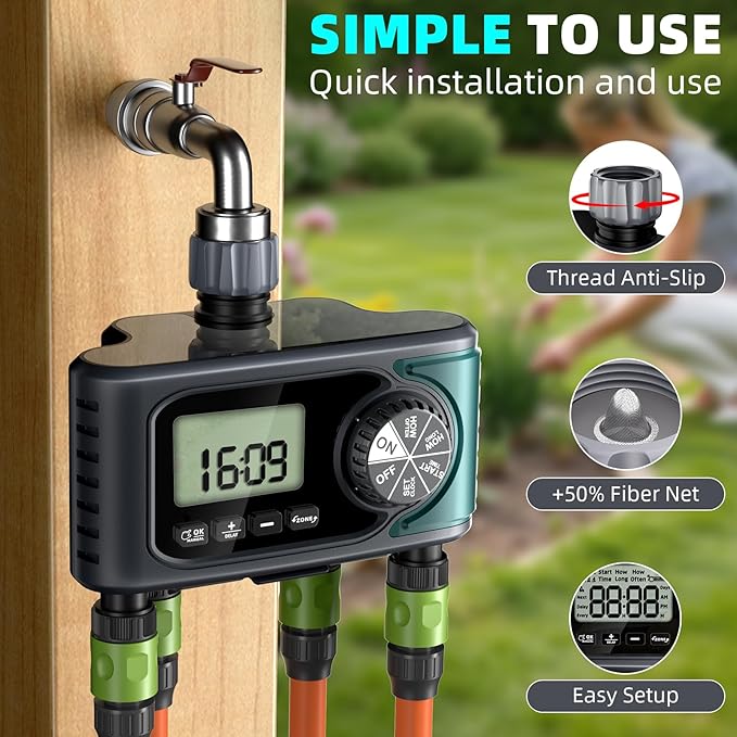 Sprinkler Timer for Outdoor Hose Faucet 4 Zone,Programmable Hose Timer with Rain Delay/Manual/Automatic Watering System,Water Timers for Garden Hose,Digital Drip Irrigation for Yard Lawn Outdoor