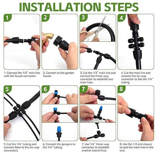 240FT Drip Irrigation System Kits, Quick Connect Automatic Garden Watering System for Raised Bed, Potted Plants, Lawn, Greenhouse with 1/2 inch Hose 1/4 inch Tubing and Accessories