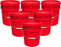 MKS Plastics 5-Gallon Bucket with Airtight Lid – Made in USA, Food Grade BPA Free Plastic, Heavy Duty Multi-Use, Metal Handle with Grip, Stackable Storage – Red, 6 Pack