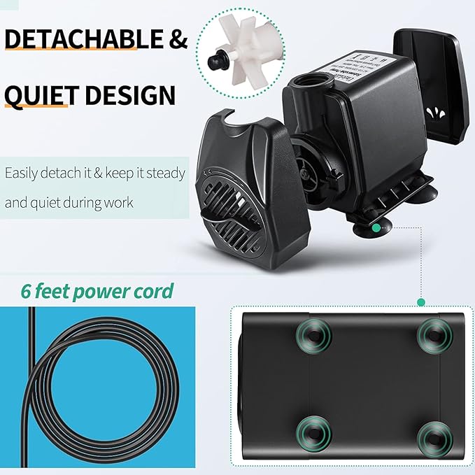 Uniclife UL400 Submersible Water Pump, 400 GPH Aquarium/Hydroponic/Fish Tank/Fountain/Pond/Statuary with 6' UL Listed Power Cord