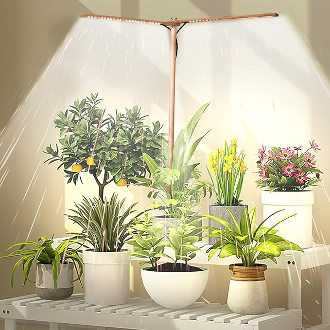 bodkar Wooden Grow Lights for Indoor Plants Full Spectrum, Slim Indoor Plant Growing Light with 6000K White Red LEDs 2-Head (Without Timer/Dimming)