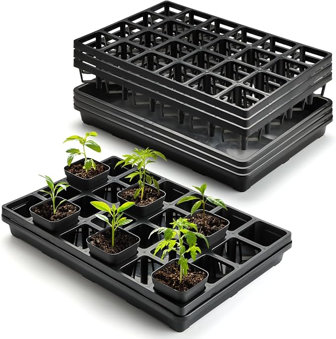 RooTrimmer 24 Cell Nursery Pots Trays (17"x11"x2") with Plastic Flat Seed Starter Trays, Durable Carrying Seedling Starter Tray, Reusable Planting Tray for Holding 2.7 inch Nursery Pots, 3 Sets Combo