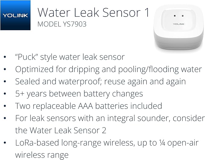 YoLink Smart Home Starter Kit: Hub & Water Leak Sensor 1, LoRa Up to 1/4 Mile Open-Air Range, SMS/Text, Email & Push Notifications, w/Alexa, IFTTT, Home Assistant