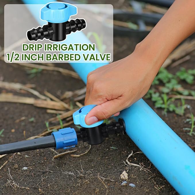 Briwooody 12 Pack 1/2 Inch Drip Irrigation Barbed Valve Fittings Ball Shut off Sprinkler Valve 16 mm for 1/2 in and 5/8 in Drip Irrigation Tubing(570-620" ID) Barbed Switch Valves for Garden Sprinkler