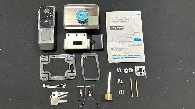 Smart Fingerprint Gate Door Lock – Waterproof Keyless Rim Latch with Tuya App, Passcode Keypad, IC Card & Mechanical Key, Built-in Doorbell, Smart Lock for Outdoor Fence, Yard & Home Security