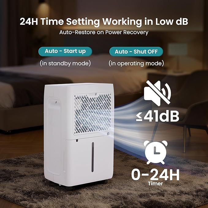 OLIXIS 50Pints Dehumidifier with Drain Hose, Most Efficient Energy Star, 3,500 Sq.Ft Dehumidifier for Basement, 4.5L Tank 41dB, Airflow Swing, Ideal Humidity Remover for Home, Bedroom & Bathroom