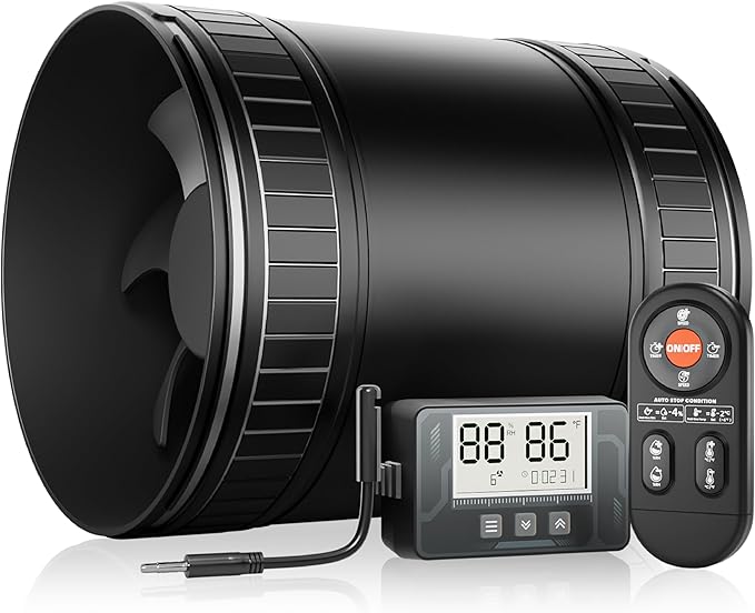 4 Inch Compact Inline Duct Fan with Humidity & Temperature Sensor, 6-Speed Controller Quiet Exhaust Fan with DC Motor Ventilation Fans for Grow Tents, Bathrooms, Duct Booster Systems, Boat