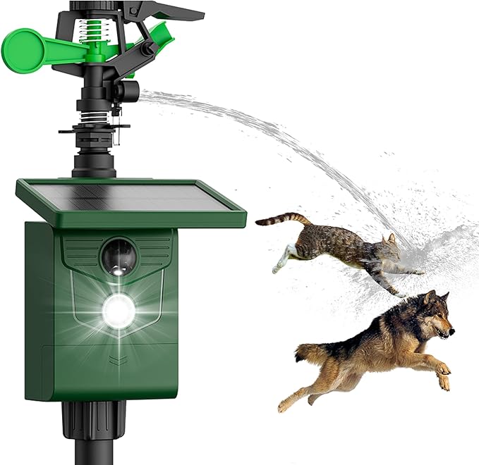 Solar Ultrasonic Animal Sprinkler Repeller with Motion Sensor Deer Repellent Motion Activated Sprinklers for Animal Deterrent Flashing Lights Cat Birds Dog Squirrel for Vegetable Plot Orchard Garden