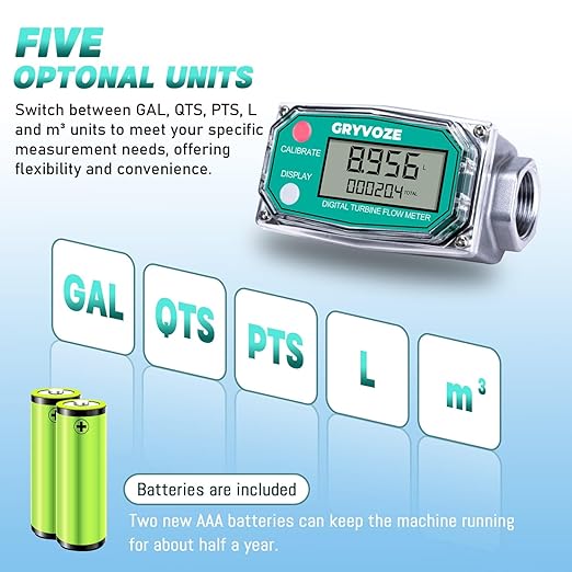 2 PCS 3/4 Inch Digital Turbine Flow Meter, 0.8-13.2 GPM Inline NPT Thread Flowmeter for Water, Diesel, Gas Oil, Gasoline, Kerosene, Methanol, and Other Liquids