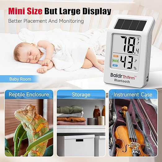 BaldrTherm Bluetooth Thermometer Wireless, Smart Thermometer with App Control, 200ft Coverage, Offline Storage, Trend Charts, Real-Time Alerts for Home, Pet Cage, Indoor/Outdoor Use, White, 3pack