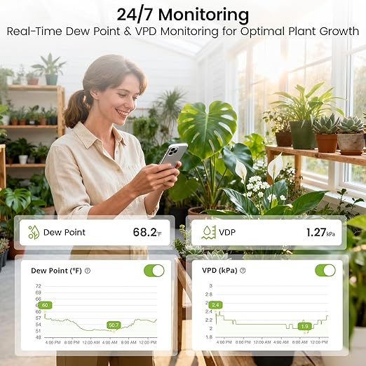 MOCREO WiFi Reptile Hygrometer Indoor Thermometer, Smart Humidity and Temperature Sensor, Remote Monitor with App & Email Alerts, 2-Year Data Export, 80DB Beep, for Greenhouse Incubator